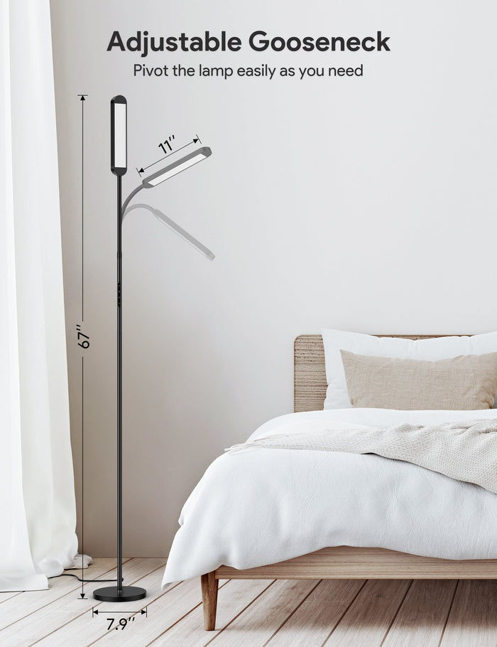 Adjustable gooseneck head on the reading floor lamp