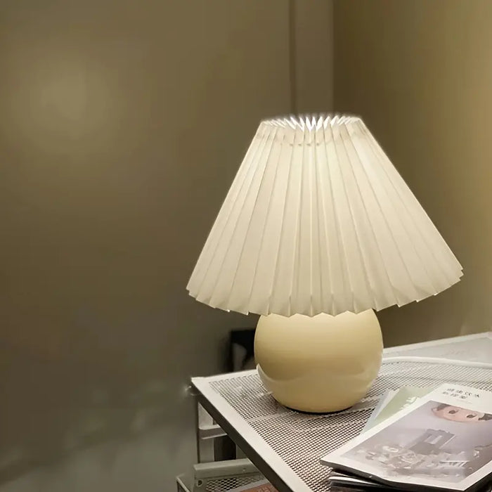 Mini ceramic table lamp with pleated shade