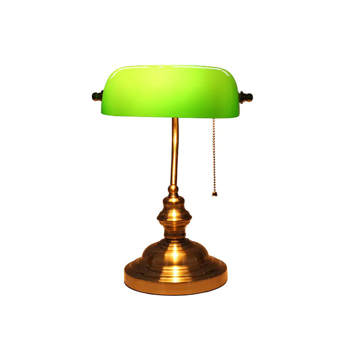 Green glass banker's desk lamp with brass base