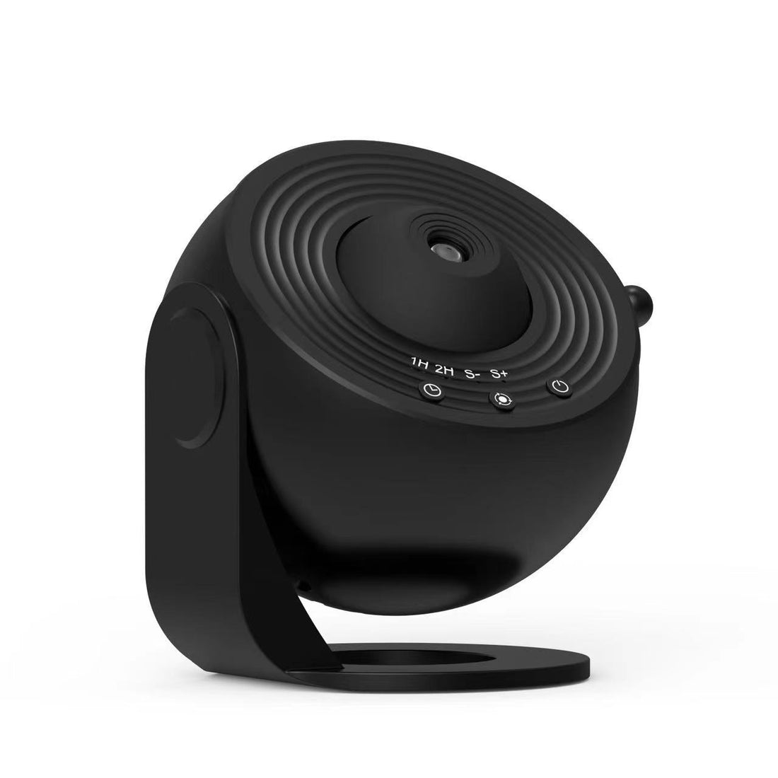 The galaxy projector in black on its pivoting base, plain background