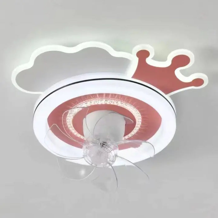 Ceiling fan light with cloud and crown trim, red