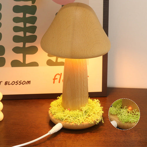 Art Deco Beech Wood Mushroom Table Lamp
