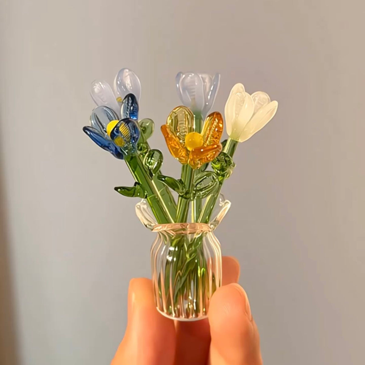 Handmade Glass Flower Bouquet with Vase