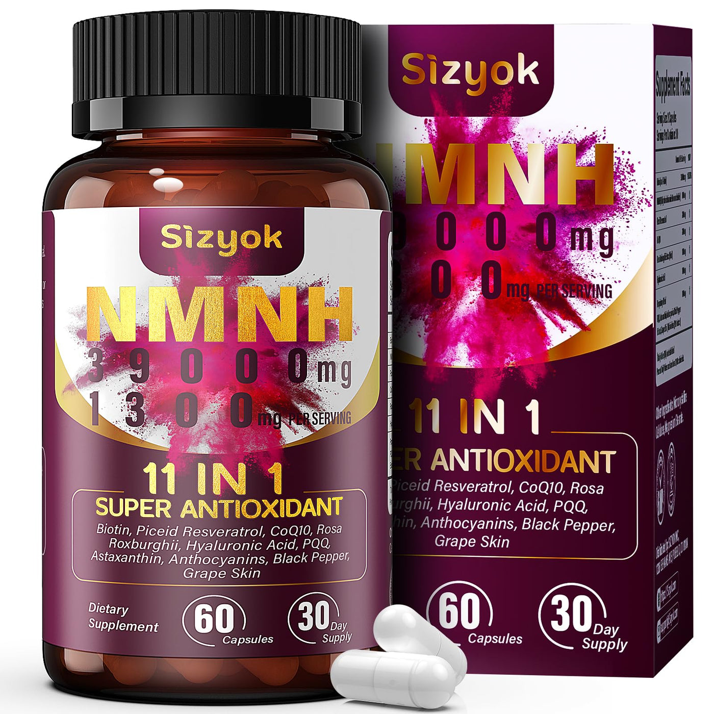 11-in-1 NMNH (Dihydronicotinamide Mononucleotide) 600mg per Serving NAD+ Supplement with Resveratrol CoQ10 to Support NAD+ Levels NMNH Supplement for Anti-Aging 60 Count 30 Day Supply