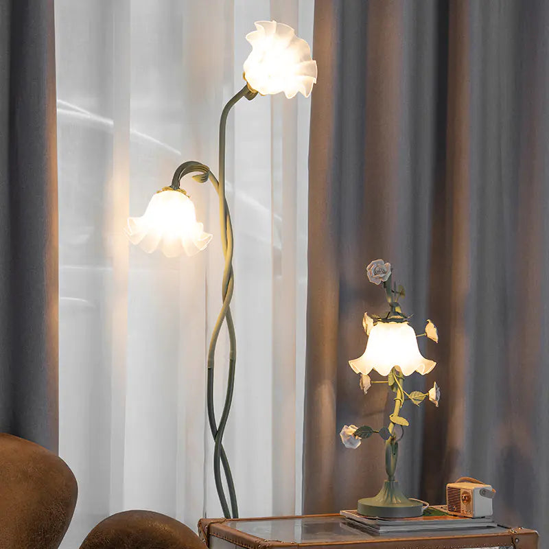 Floral floor lamp in a living room