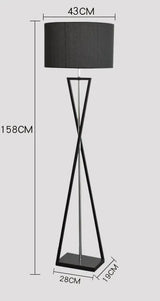 Black drum shade floor lamp dimensions: 43cm shade, 158cm tall