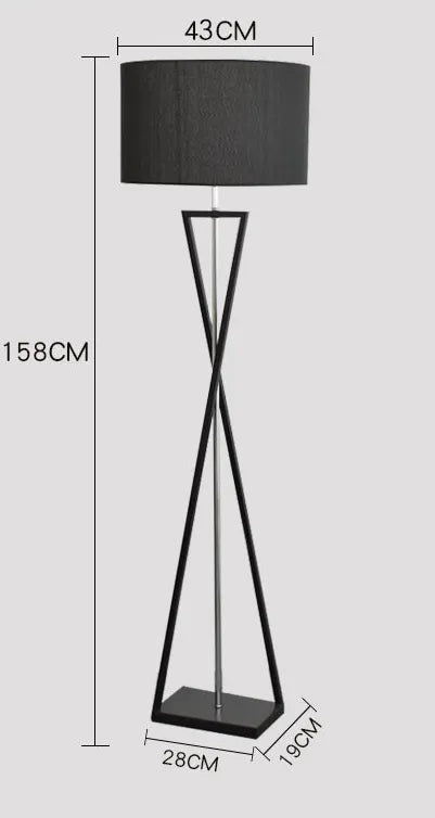 Black drum shade floor lamp dimensions: 43cm shade, 158cm tall