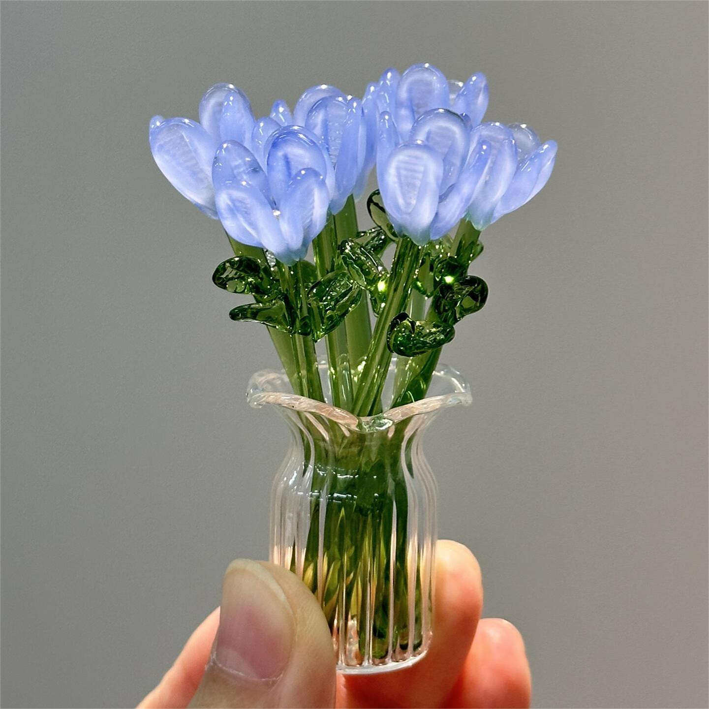Handmade Glass Flower Bouquet with Vase
