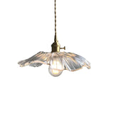 Brass and ribbed glass flower pendant light, white background