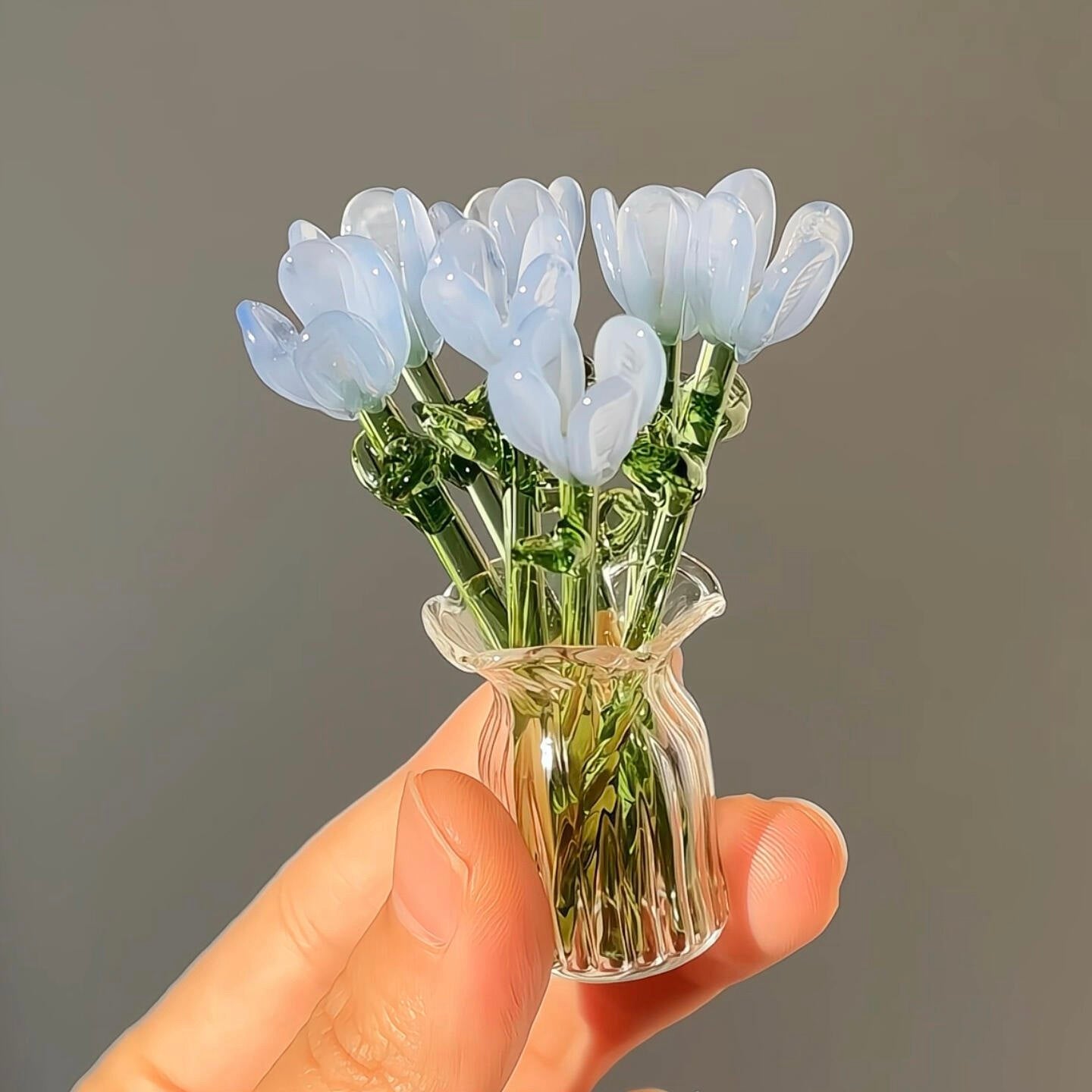 Handmade Glass Flower Bouquet with Vase