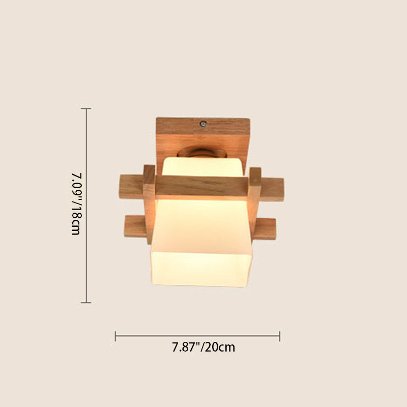 Wood frame ceiling light dimensions: 20cm wide, 18cm high