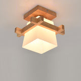 Nordic wood frame with frosted glass shade, seen from below