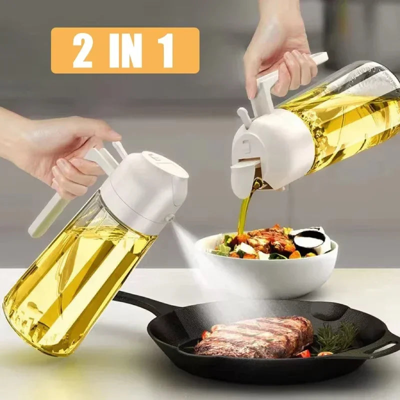 2-in-1 glass olive oil sprayer — mist and pour demo