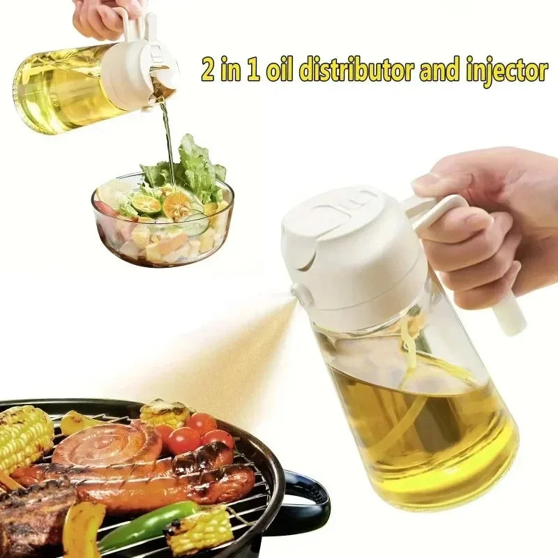 Beige 2-in-1 oil sprayer — pour and mist lifestyle