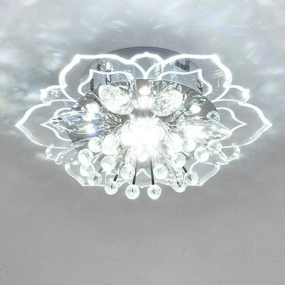 Crystal flower flush mount ceiling light on a white background