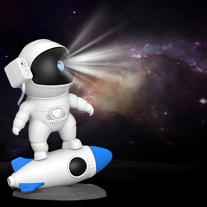 Astronaut projector casting a milky way across the room