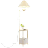 Floor lamp with built-in side table, white background