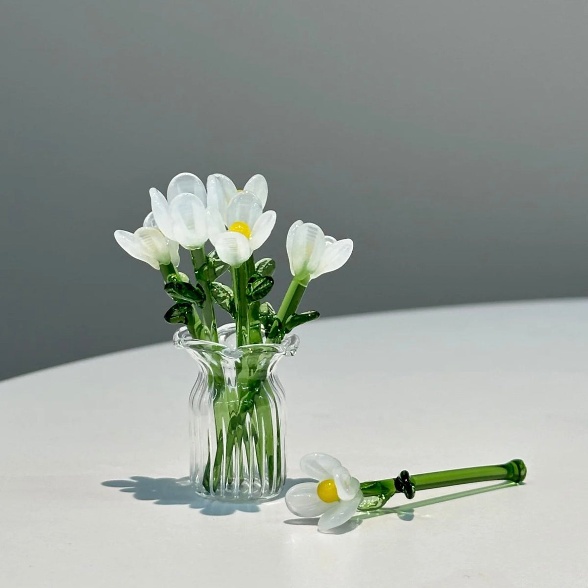 Handmade Glass Flower Bouquet with Vase