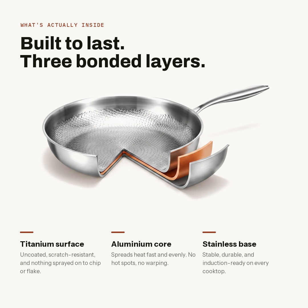 Cutaway showing the titanium surface, aluminium core and stainless base