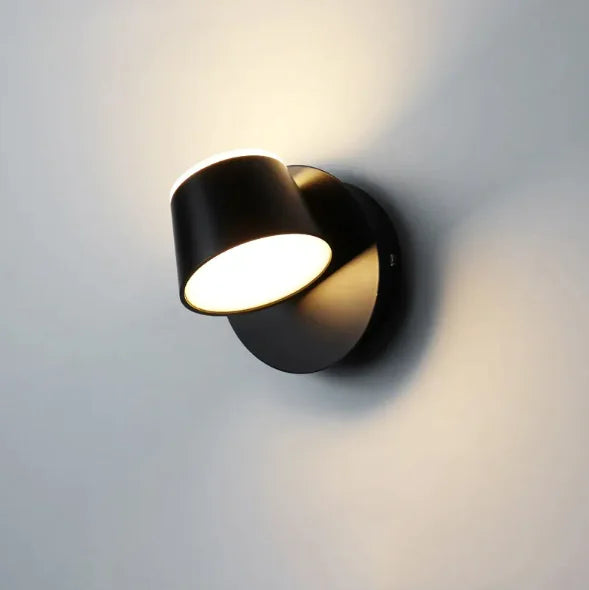 Battery wall sconce in black, 360 degree adjustable head