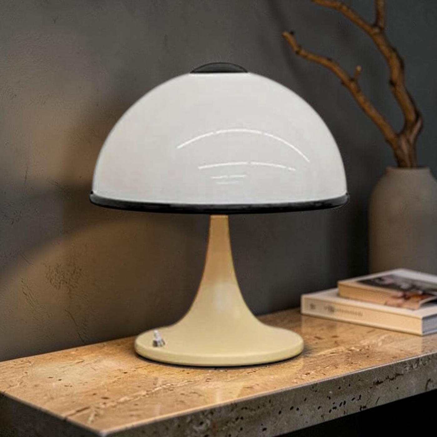 Modern Cream Mushroom Metal 1-Light Table Lamp
