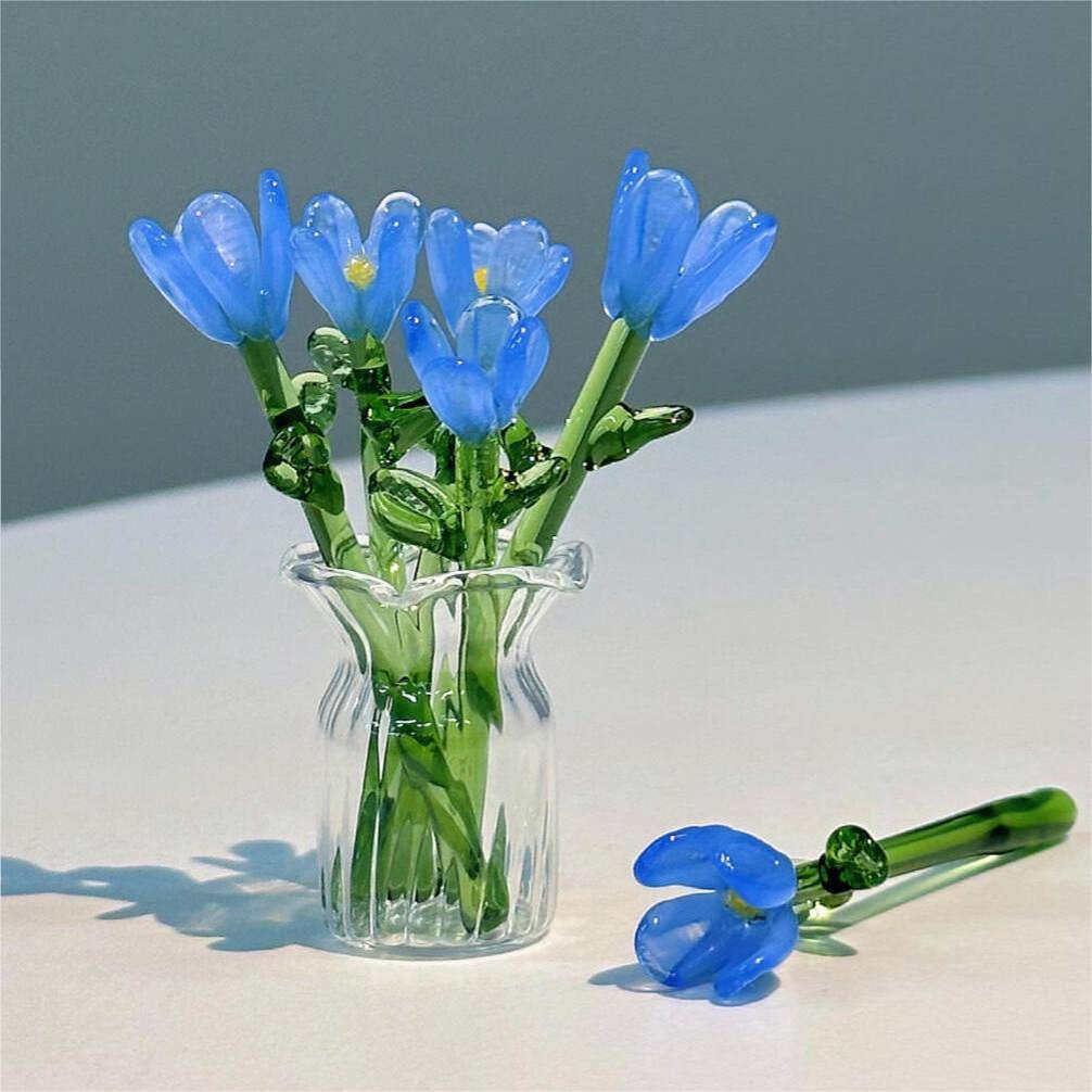 Handmade Glass Flower Bouquet with Vase