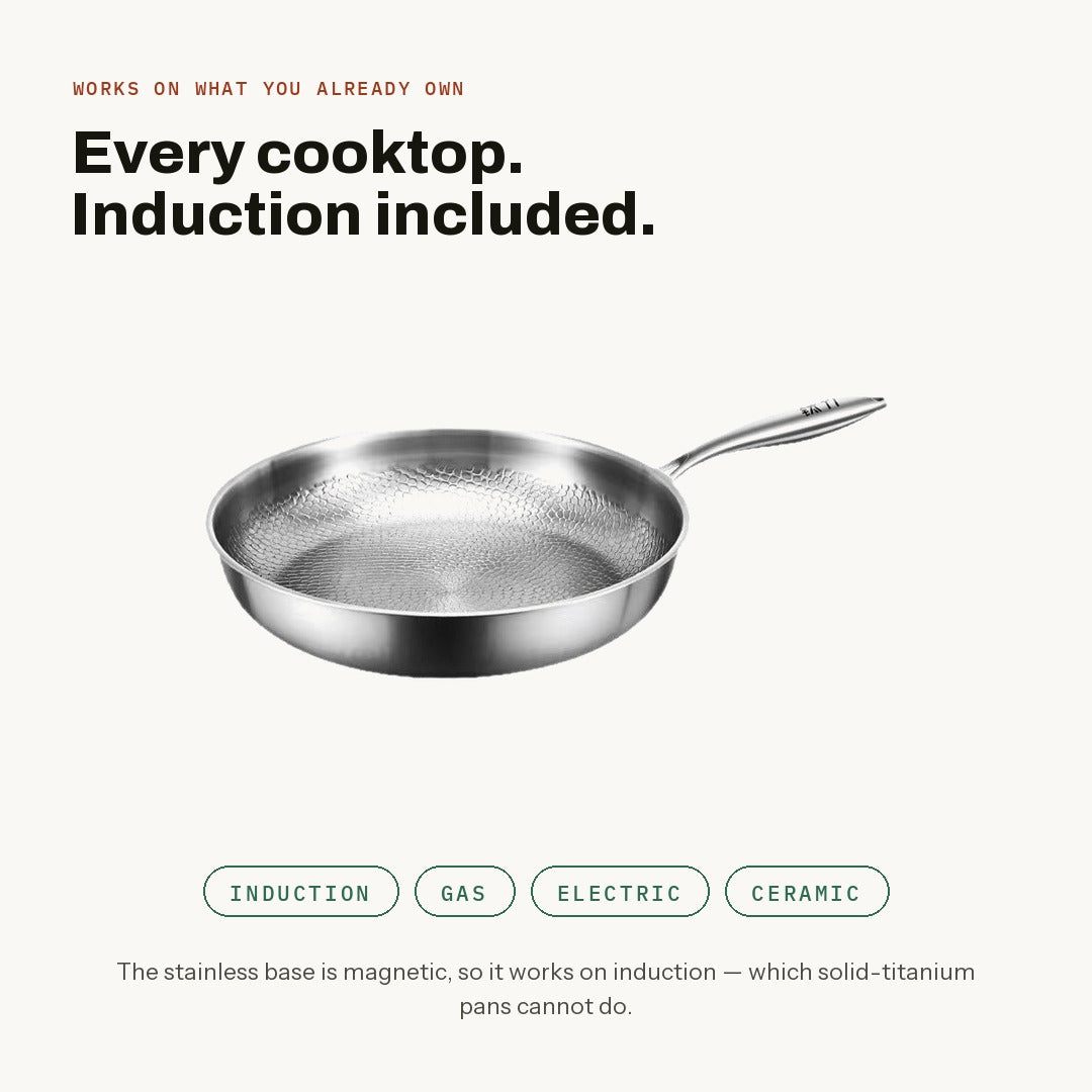 Works on induction, gas, electric and ceramic cooktops