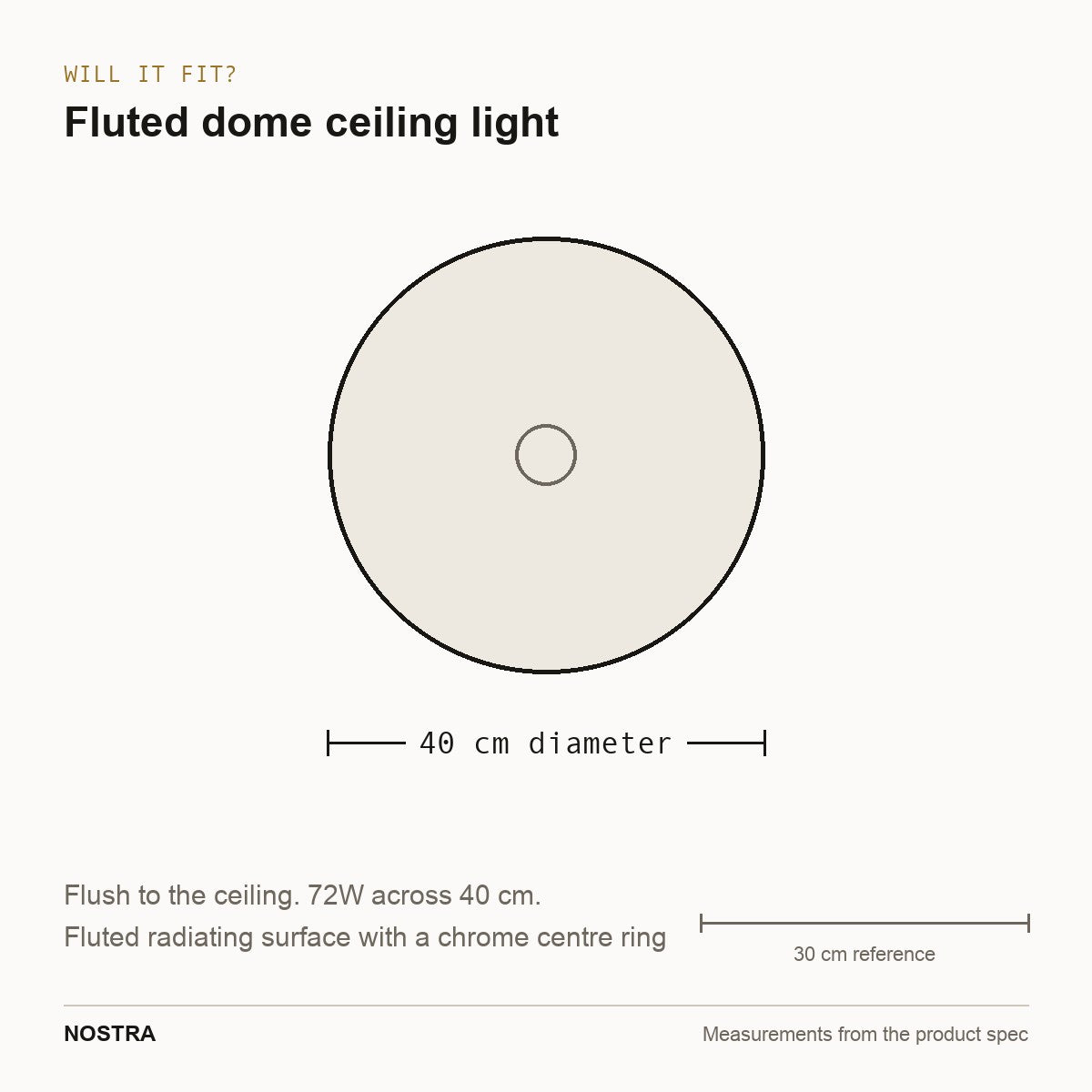 Fluted dome ceiling light dimensions: 40cm diameter