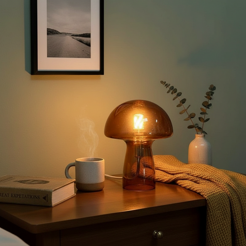 Calm elevated bedside transformation with Art Deco Glass Mushroom Table Lamp v2