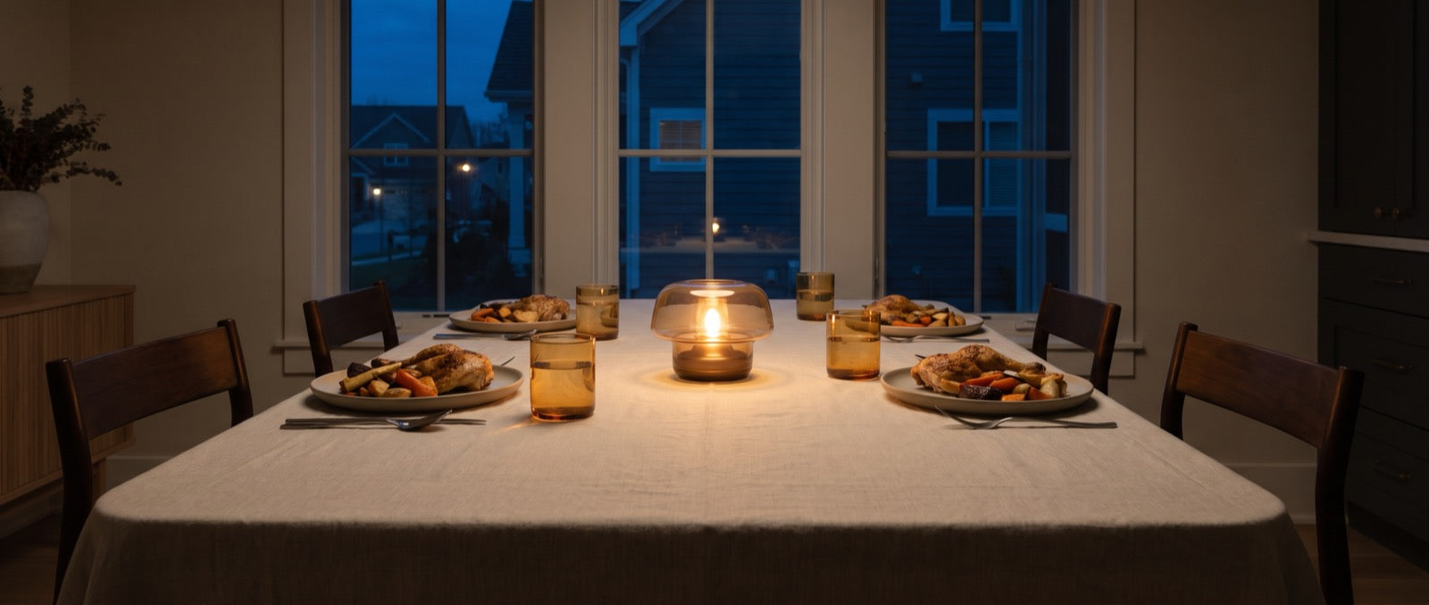 Evening dinner table in a warm home